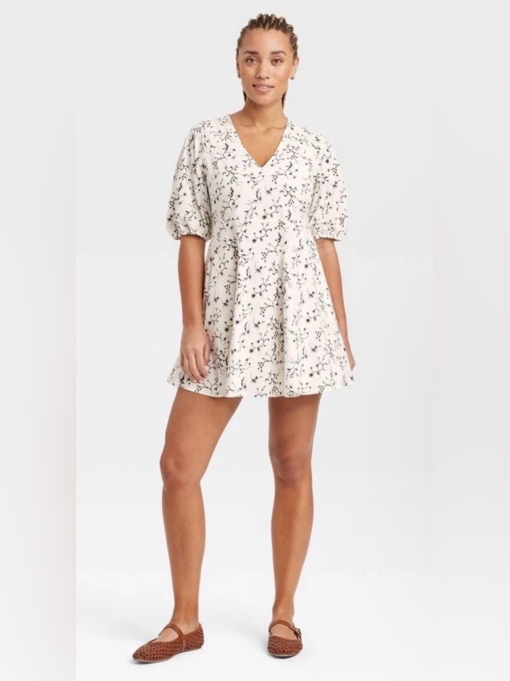 Universal Thread Floral Puff Sleeve Mini Dress NWT XL Cottagecore Pockets